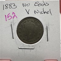 1883 LIBERTY V NICKEL NO CENTS