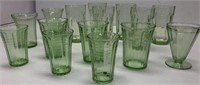 Green Depression glass tumblers & others 15 pcs.