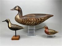 Canada Goose Decoy & 2 Bird Carvings