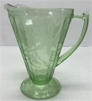 Green Depression glass pitcher