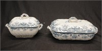 Two early English blue and white lidded tureens