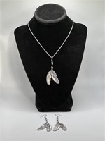 native feathers necklace/earrings 18 inches