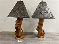 2 Wood and metal southwestern horse decor lamps