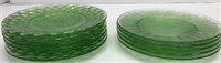 Green Depression glass dessert plates,