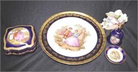 Group four Limoges painted ceramic display pieces