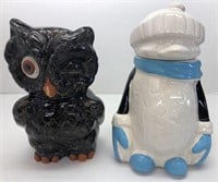 Two cookie jars Penguin & Owl
