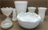 E. O. Brody & other white glass items 7 pcs.