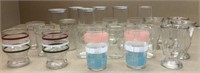 Vintage UST snuff jars w/lids (5) & juice glasses