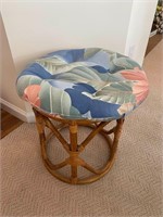 Vintage Bamboo Vanity Stool & Cushion