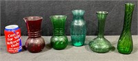 Vintage Anchor Hocking & Green, Red Glass Vase-Lot
