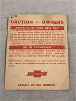 Chevrolet Dealer Caution to Owners pamphlet