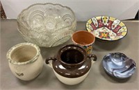 Pottery and glassware, punch bowl is chipped
