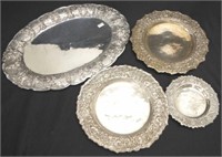 Four various Indian silver plate platter/plates