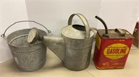 Galvanized can, bucket and gas can