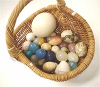 Large quantity of various eggs in a basket