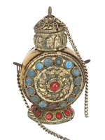 ORNATE ANTIQUE SNUFF JAR W/ CORAL & TURQUOISE