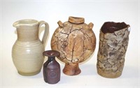 Australian studio pottery jug, 2 vases