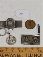 Buffalo Nickel Tie Clip, Foreign Coin, Masonic +