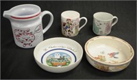 Five various cat related ceramic table wares
