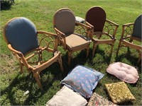 6 Rattan arm chairs (need seats)have 1 for pattern