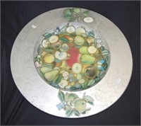 Large decorative fruit decorated shallow bowl