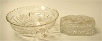 Cut crystal footed bowl and trinket box