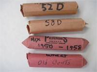 Lot of 4 Rolls of Wheat Pennies Mixed