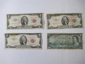 Lot of 3 Red Seal 2 Dollar + Canadian Dollar