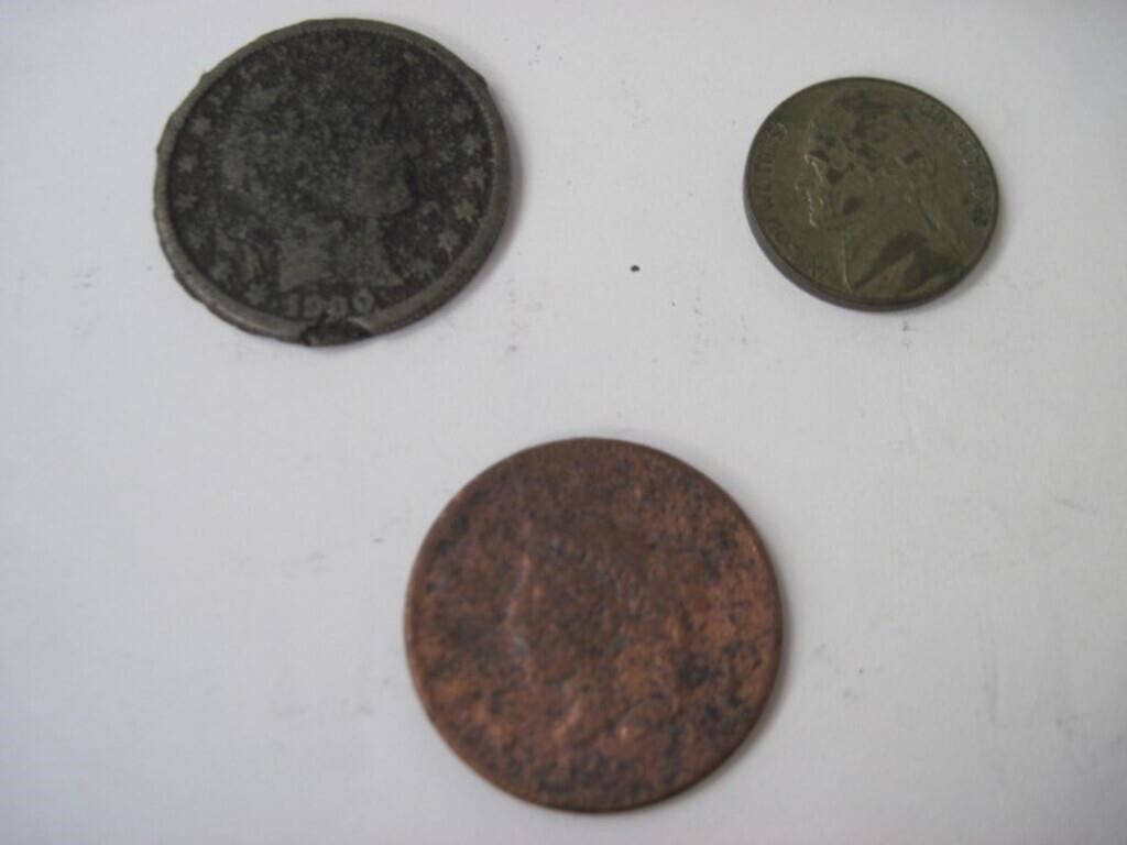 Lot of 3 US Coins Silver Barber Half, War Nickel +