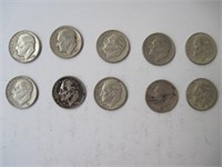 Lot of 10 Silver Dimes  1949-1964