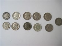 Lot of 11 Silver Dimes  1949-1964
