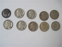 Lot of 10 Silver Dimes  1952-1962