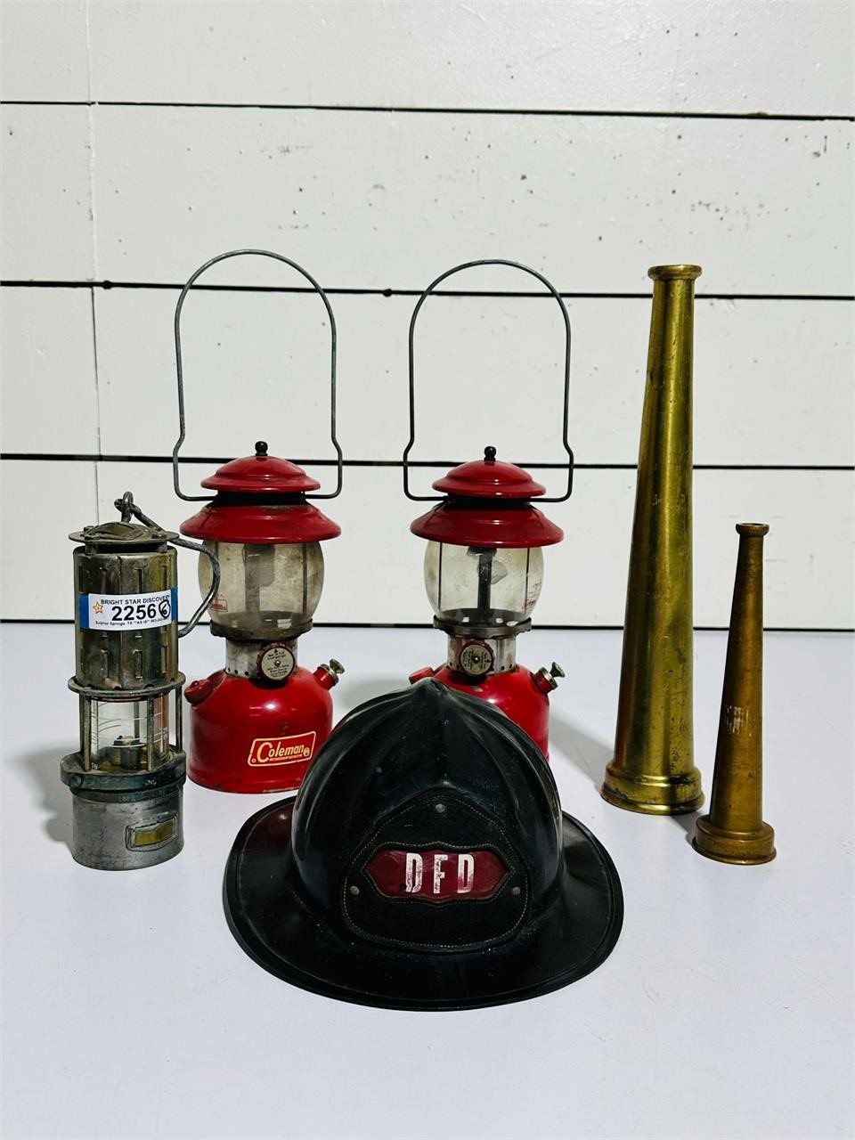 Vintage Fireman Hat, Nozzles & Lanterns
