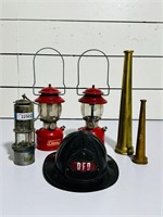 Vintage Fireman Hat, Nozzles & Lanterns