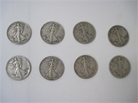 Lot of 8 Walking Liberty Silver Half Dollars