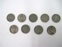 Lot of 9 WWII Era Silver Nickels