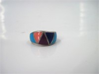 Inlay 925 Silver Ring Size 6.5