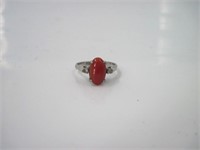 Red Coral 925 Silver Ring Size 6