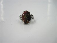 Fire Agate 925 Silver Ring Size 5.5