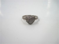 Crytals in Heart 925 Silver Ring Size 6.5