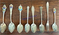 Collection of 7 Sterling Collector Spoons 1 Fork