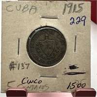 1915 CUBA 5 CENTAVOS