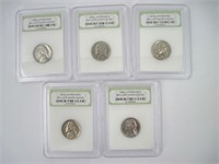 Lot of 5 Brilliant UNC Jefferson Nickels