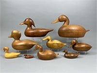 9 Unpainted Duck Carvings