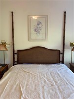 Vintage Full Size Wood & Cane Poster Headboard