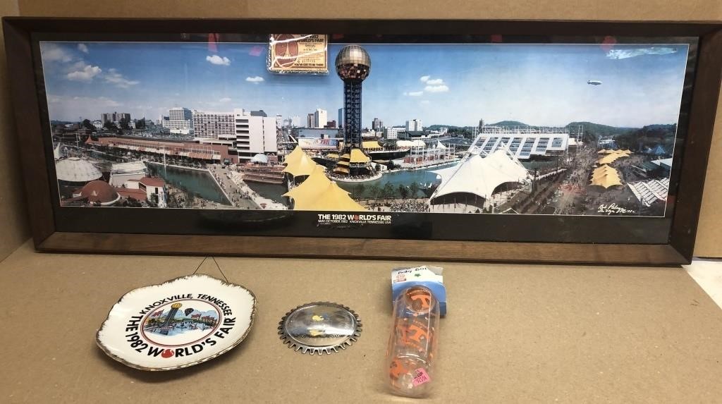 1982 Worlds Fair picture, ticket, collector plate.