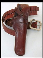 LEATHER HOLSTER & .38 CAL AMMO BELT