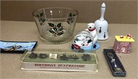 Christmas items & Lunt silverplate train birthday
