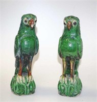 Pair antique Chinese green parrots