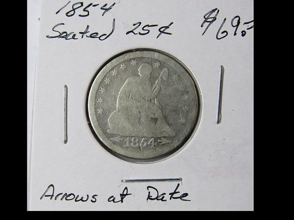 1854 SEATED LIBERTY QUARTER DOLLAR W/ ARROWS AT